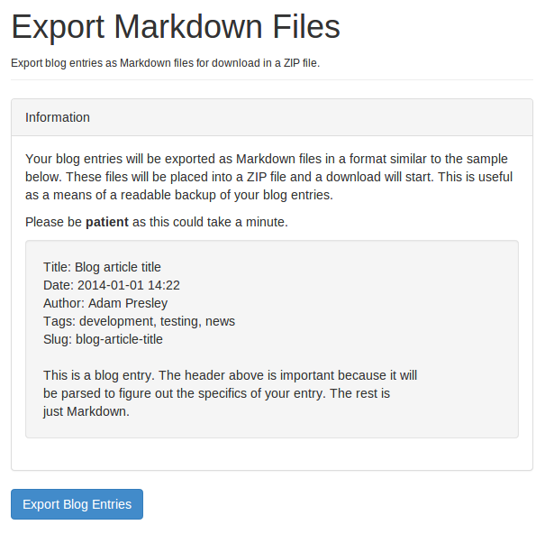 Screenshot of Export Interface